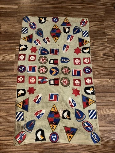 Ww2 Towel With Patches Sewn On Lot Of 60+ Military Patches