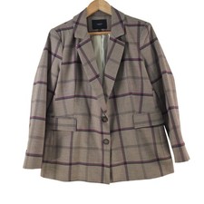 Basque Petite Blazer Womens 12 Brown Plaid Check Lined Pant Suit Jacket 139687
