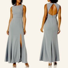 Jenny Yoo Gia Crepe Open Back Mayan Blue Fit & Flare Gown Sleeveless Size 10 NWT