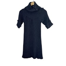 Rebecca Taylor Turtle Neck Sweater Dress Size XS Black with Metallic Thread