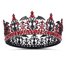 Amlaidu Halloween Black Crown for Women, Gothic Skull Headband - Red