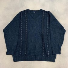 Vintage Knitted Jumper Patterned Grandad V-Neck Knit Sweater Men's Xl