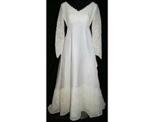 Size 10 Vintage Wedding Gown - Classic 1960s Voile  Lace Dress with 5-Ft Train