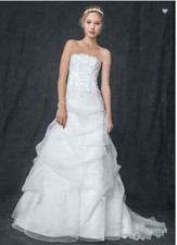 David's Bridal Organza Corset with Beaded Lace Wedding Dress