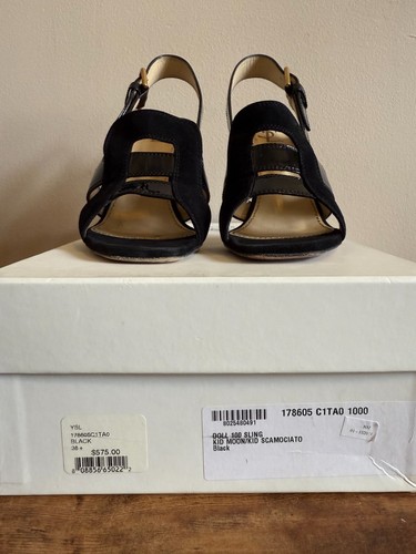Vintage YSL Yves Saint Laurent Black Doll 100 Slingback Heels size 38.5 - Picture 2 of 18
