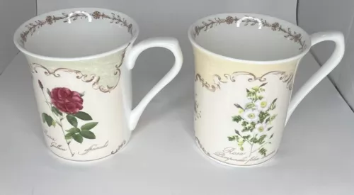 Set Of 2 Queens Rosina China Co. Ltd. Fine Bone China Floral Mugs