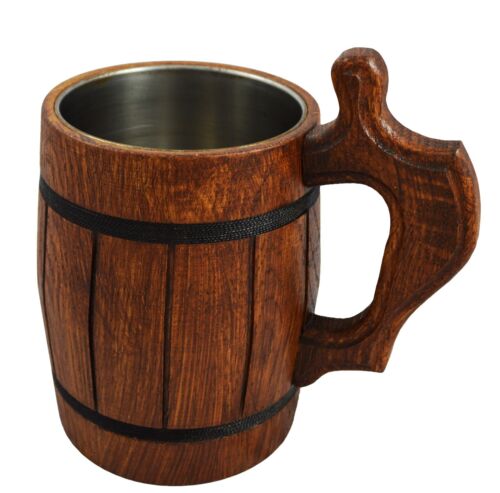 Wooden Oak Beer Mug Cup Tankard Very Solid Father's Day Christmas Gift 0.5l /M11 - Afbeelding 1 van 4