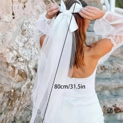 Bridal Romantic Bow and Tulle Hair Veil ??✨ NWT Shoulder length wedding hair bow - Soft bridal tulle hair  main image 2