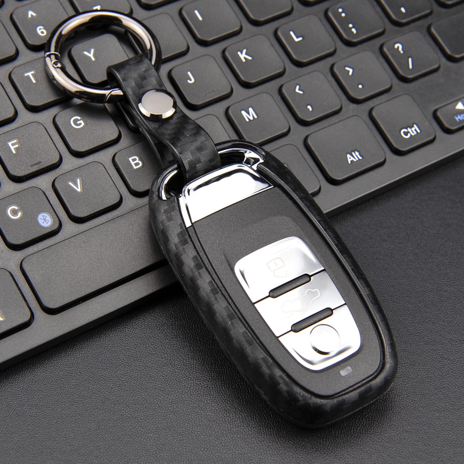 Silicone Carbon Fibre Car Smart Key Chain Cover Case For Audi A4 A5 A6 A7 A8 Q5