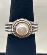 Sterling Silver Ring With White Pearl Center Braided Detail Size 5 1/2 Elegant