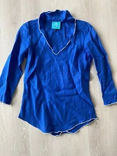 The Top Of Nantucket Masano Women's ROYAL Blue White Trim Linen Tunic Top SZ XS