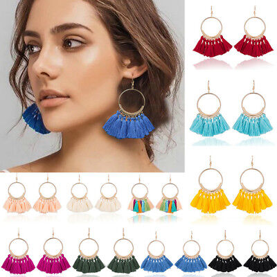 Red MAXSNOW Bohemian Retro Exaggerated Tassel Hoop Dangle Earrings for Women Summer Party Jewely 
