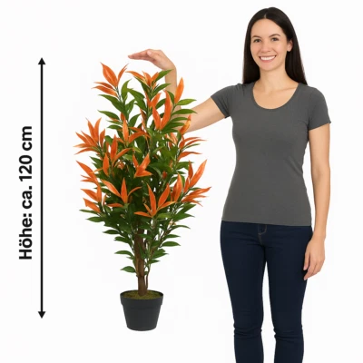 Künstliche PHOTINIA Glanzmispel Pflanze Kunstpflanze Kunstbaum 120 cm hoch Deko - Bild 1 von 4