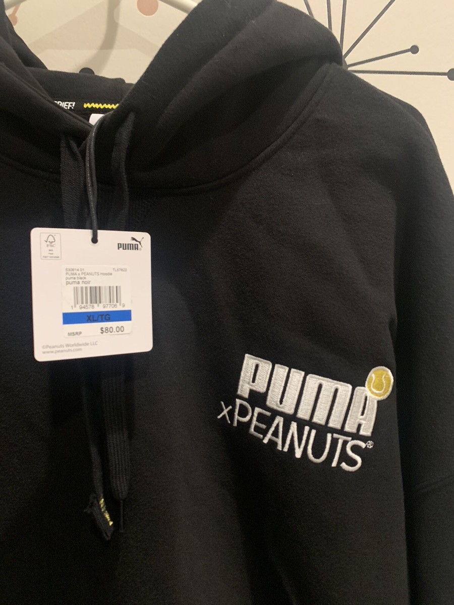 Puma 530614-01 Peanuts Snoopy Collab Black Drawstring Hoodie Men's