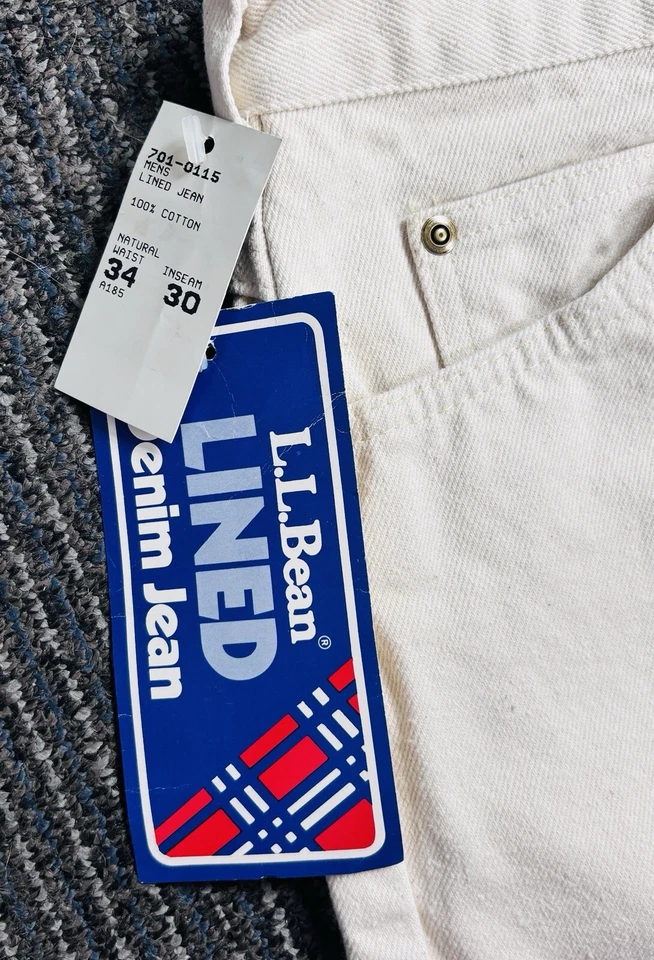Винтажный LL Bean фланели с подкладкой 100% хлопок кремовые джинсы размер 34 x 30 новый с ярлыками - Изображение 3 из 4