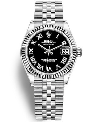Rolex 278274 Datejust Steel & White Gold bezel Black Roman, Jubilee Bracele 31mm