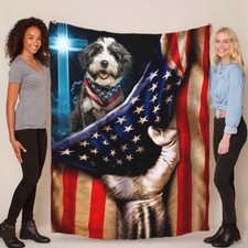 Cute Bernedoodle Dog Patriotic Flag USA Blanket Christmas Gift For Dogs Lover
