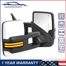 2X White Power Heated Dynamic Run Light Tow Mirrors for 1999-02 Silverado Sierra