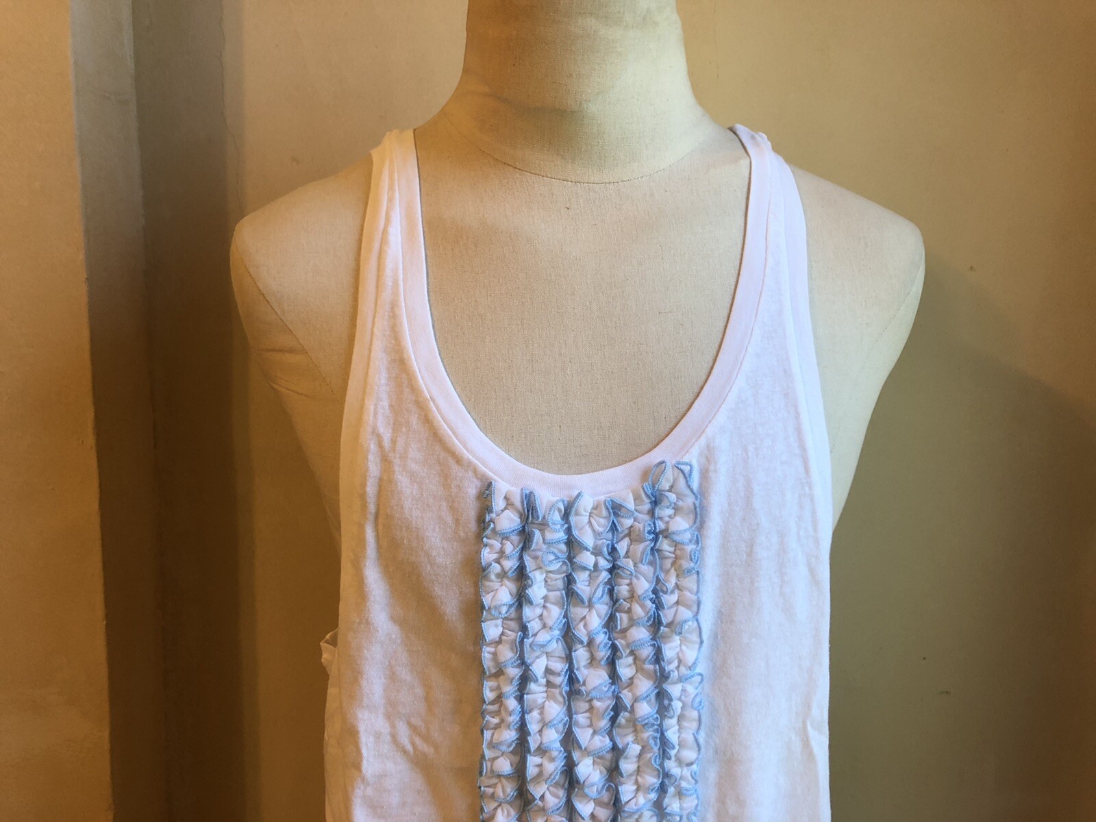 DSQUARED² RUNWAY WHITE BLUE RUFFLES TANK TOP SHIRT L MADE IN ITALY image 2
