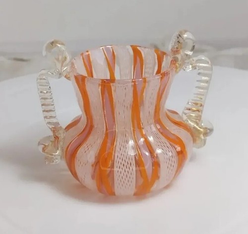 Murano Italy Vase Venini & Bianconi Latticino White Orange & Gold Glass C. 1900 - Picture 22 of 24