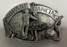 Vtg Siskiyou Square Dancing American Folk Dance Silver Tone Belt Buckle A6 
