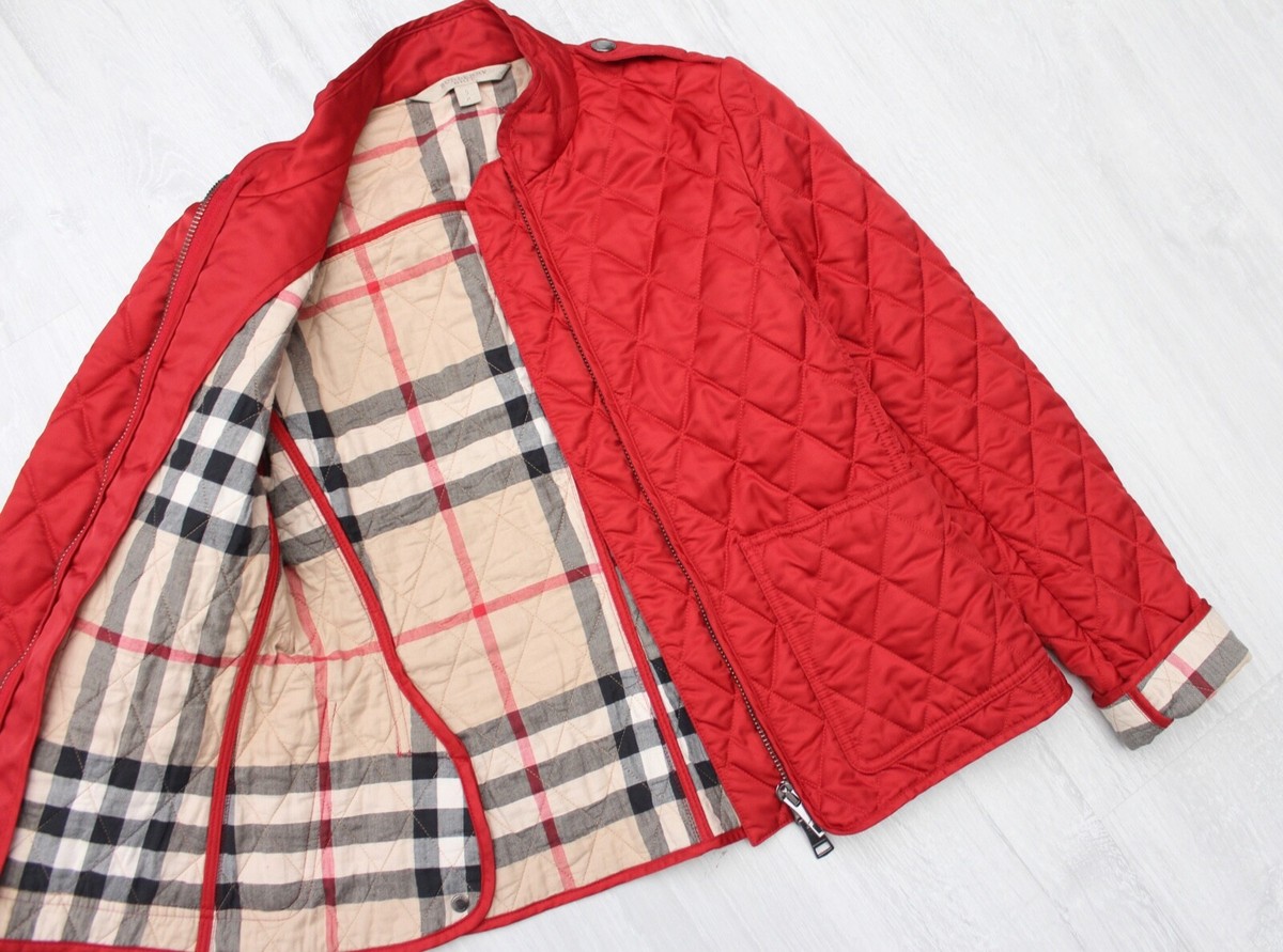 Women's BURBERRY BRIT Quilted Full Zip Jacket Nova Check Lined Red