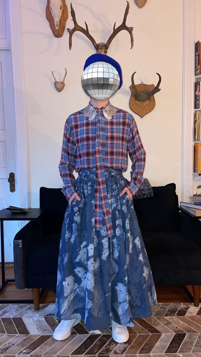 Marc Jacobs Runway Spring 2016 3D Glasses Print Blue Denim Wrap