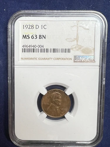 1928-D Lincoln Cent Wheat Penny ---- NGC MS-63 BN Graded Coin #872
