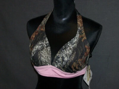 Wilderness Dreams Camouflage Lingerie Mossy Oak MO Padded Pink Trim Halter Top M