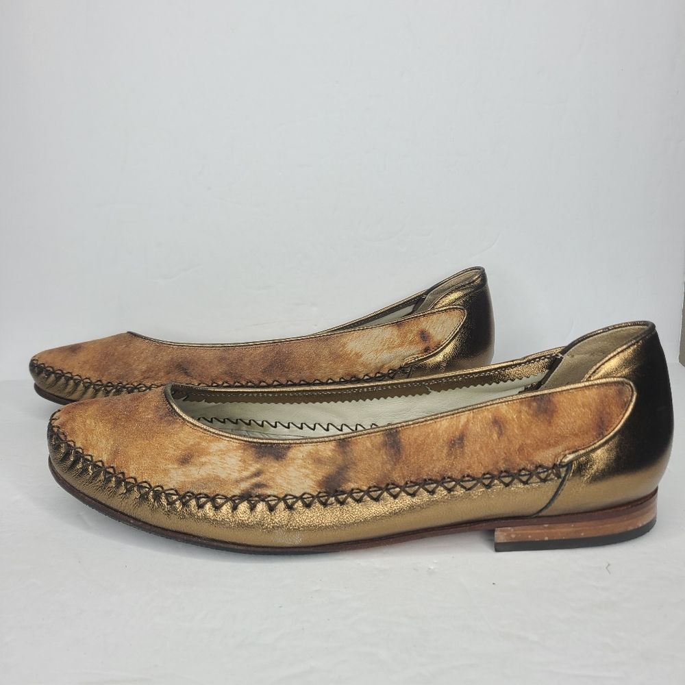 Bottega Veneta Two Tone Stitch Detail Bronze Tan Flats Size 43.5 thumbnail 3