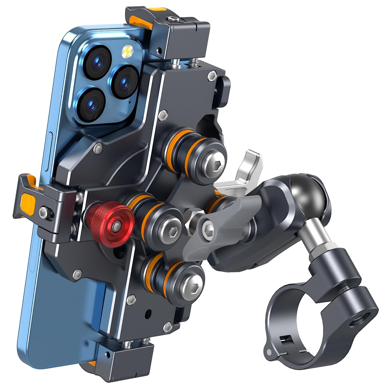 Aluminum Motorcycle Phone Mount with Vibration Dampener & High-Speed Secure L...