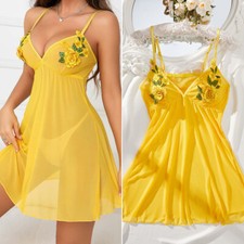 Women's Embroidered Sexy Lingerie Babydoll Sleepwear Lace Nightwear Night Dress