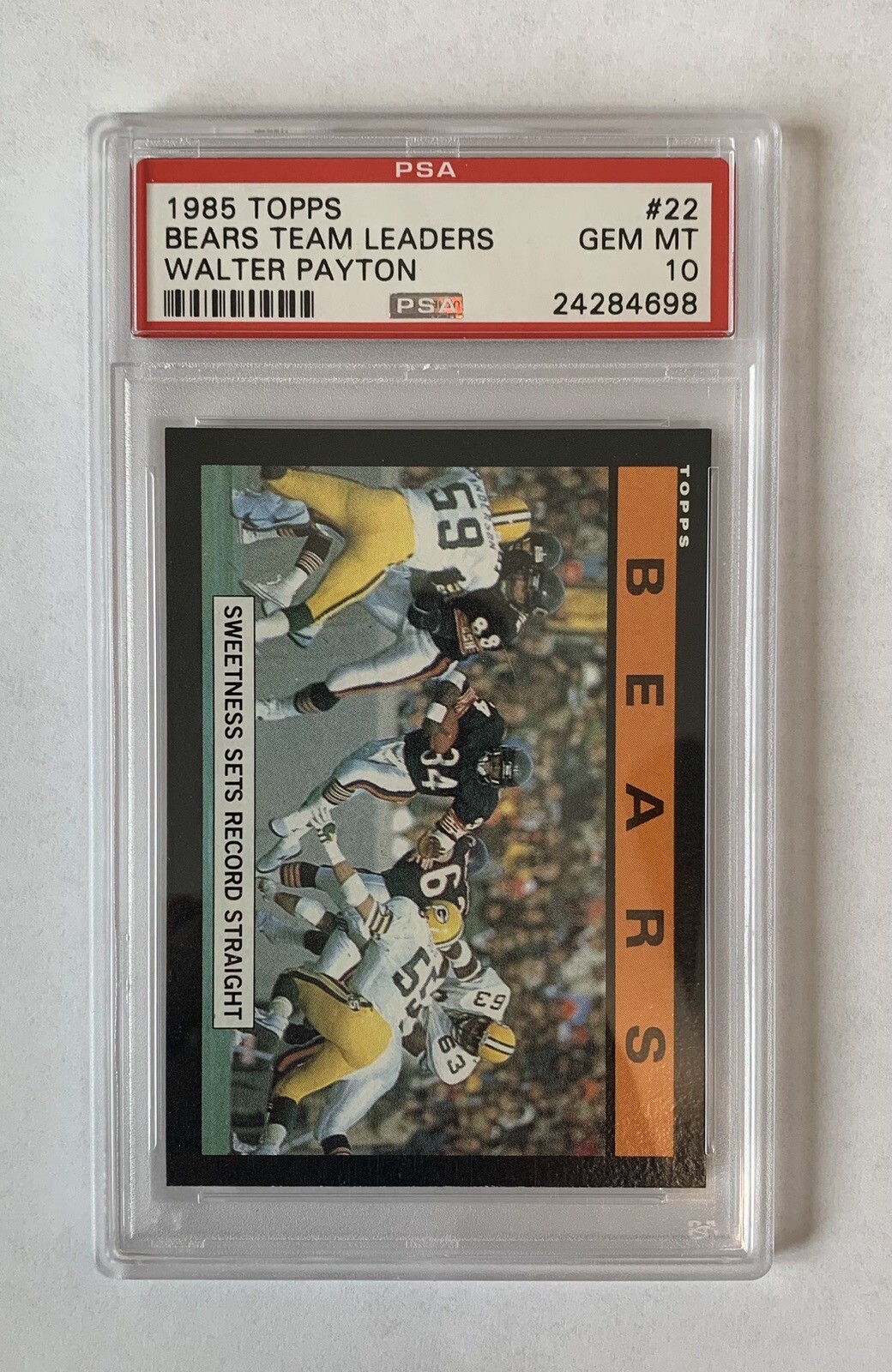 BEARS TEAM LEADERS WALTER PAYTON 1985 TOPPS FOOTBALL CARD #22 PSA 10 GEM MINT