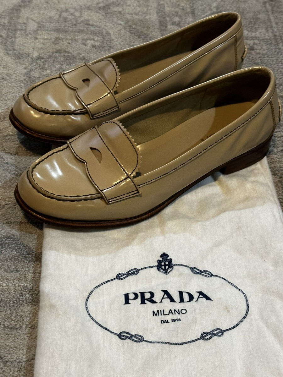 Authentic Prada Beige Leather Penny Loafers | eBay display picture 1