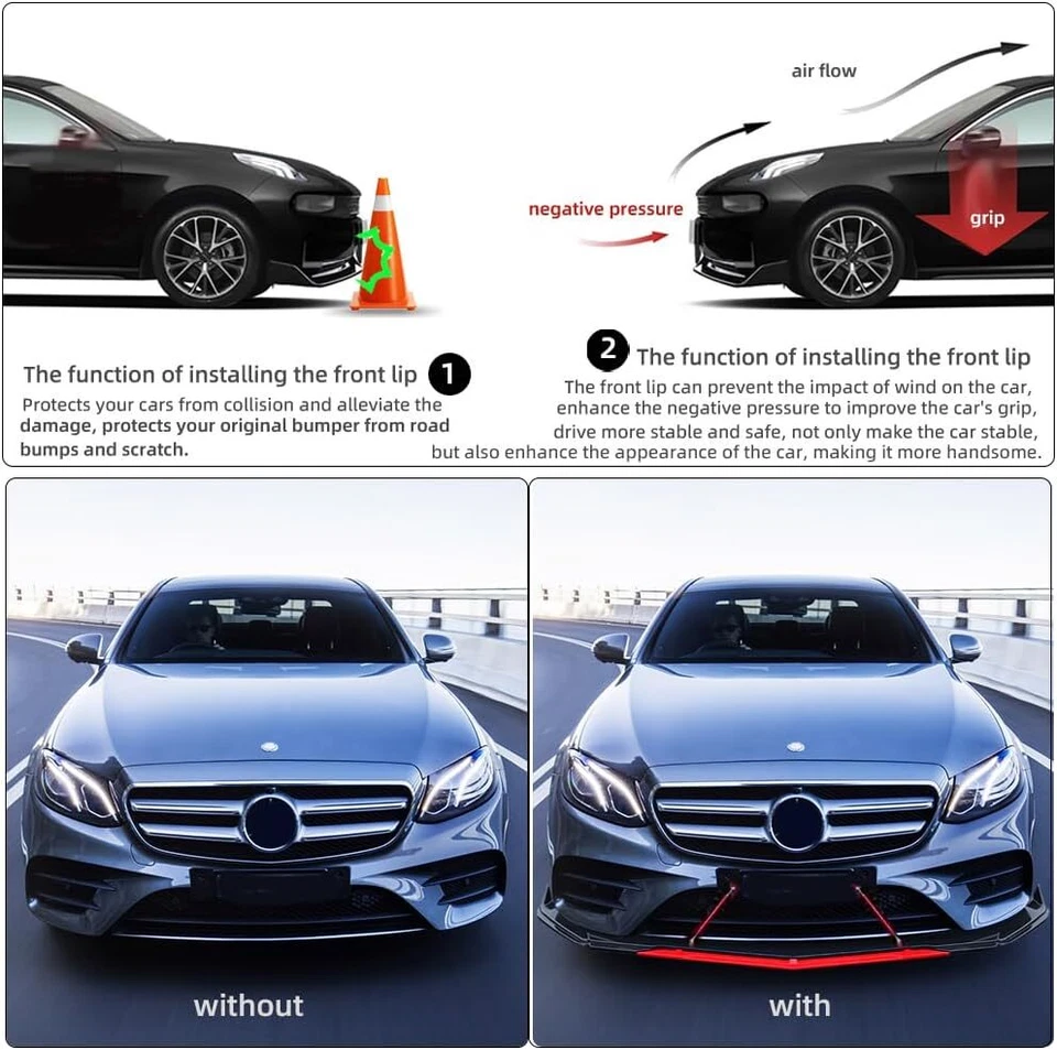 Front Bumper Lip Splitter Lower Spoiler Body Black+Red For Nissan Sentra Foto 3 de 4