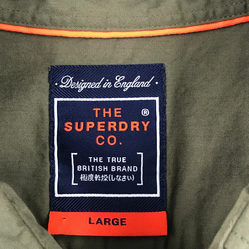 Superdry Mens Shirt Large Green Long Sleeve Button Up Pocket Collared England - Image 4 of 4