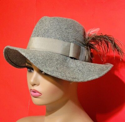 Doeskin Vintage Black Felt 100% Wool Hat with Feathers Vintage Geo W Bollman Black Doeskin Felt Wool Fedora Hat  main image 3