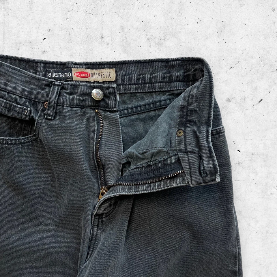 Jeans Negros Ellemenno Años 80 90 De Colección, Tiro Alto Cónico Mamá, 7 26, Dobladillo Dividido Denim Foto 3 de 4