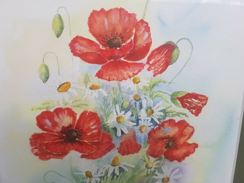 STUNNING ORIGINAL WATERCOLOR PAINTING - AUDREY WALSH – POPPIES & DAISIES FLOWERS - Picture 10 of 12