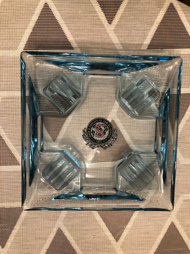 1950s ASH TRAY MINT RARE GLASS SINGER SEWING MACHINE Blue