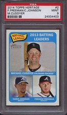 2014 Topps Heritage 2 Chris Johnson/Freddie Freeman/Michael Cuddyer PSA 9 Mint