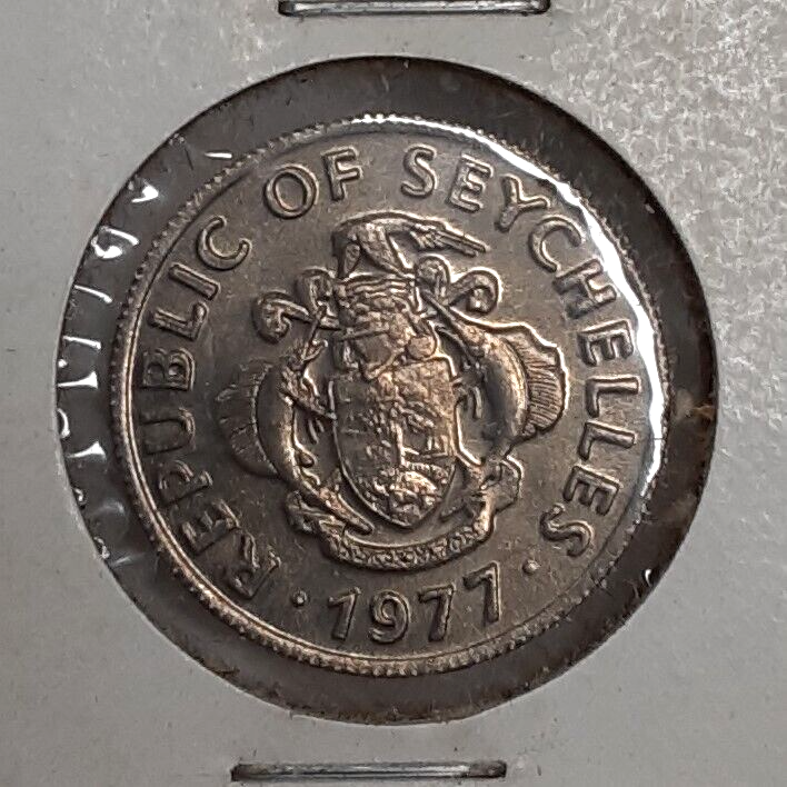 1977 Seychelles 25 Cents Copper-Nickel Coin KM#33 Black Parrot BU