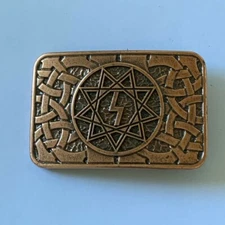 Rectangular Buckle for Belt Slavic Symbol Lightning in a Star Metal Belt Close