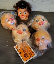 5 RARE FIBRECRAFT FIBRE CRAFT Clown HEADS IN PACKAGES VINTAGE 3 1/4" CLOWN HEAD