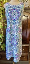 M Soft Paisley medallion stretch Classic Athleisure Mini Tank Dress White Pastel