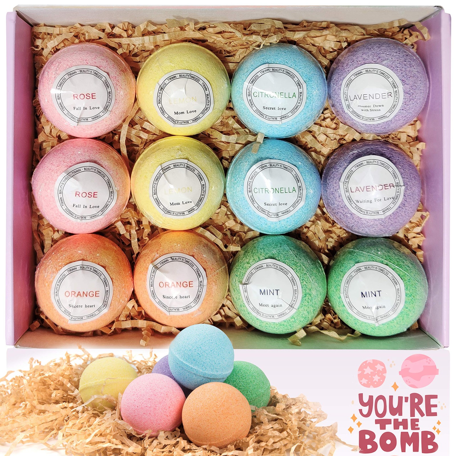 Bath Bombs Gift Set, TTRwin Natural Vegan Spa 12 Fizzy Bubble Bath Bomb Kit with