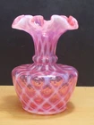 Fenton Diamond Optic Lattice Cranberry Opalescent Glass 6"  Vase No. 3253