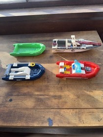 LEGO Lot Of 4 Ship Hulls Fire City Police Fishing Used Lot Partially Built