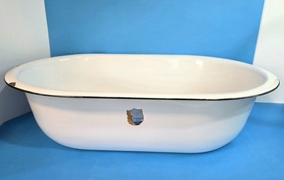 STUNNING Vintage Enamelware EXTRA LARGE 28'' WASH CHILD BASIN BATH WHITE PLANTER