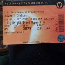 WOLVERHAMPTON WANDERERS v CHELSEA MATCH TICKET 2003/4